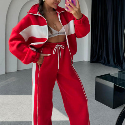 Women's Tracksuit Two-Piece Color Block Casual Athletic Set