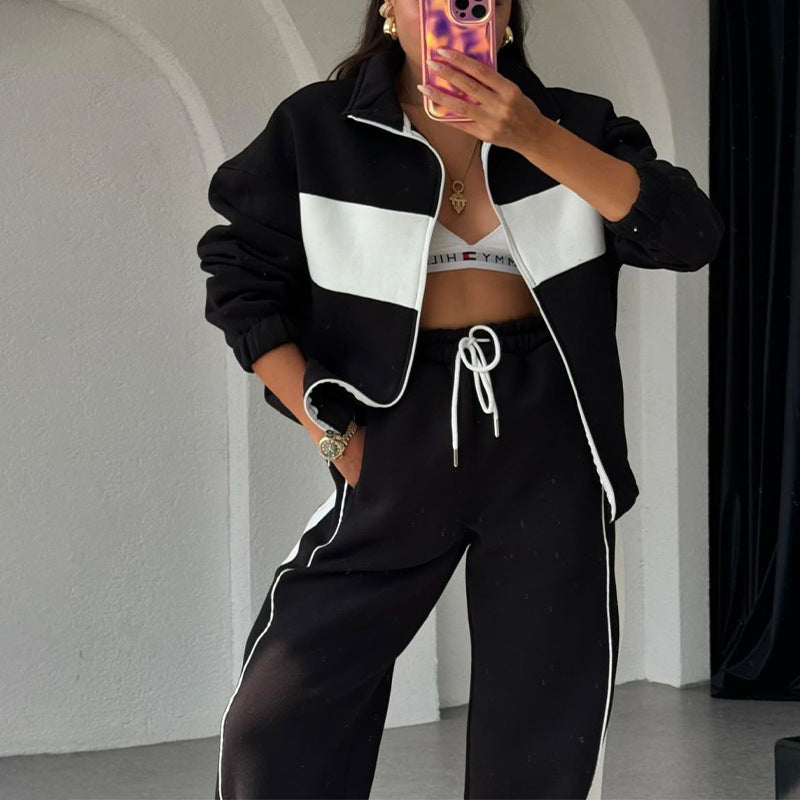 Women's Tracksuit Two-Piece Color Block Casual Athletic Set
