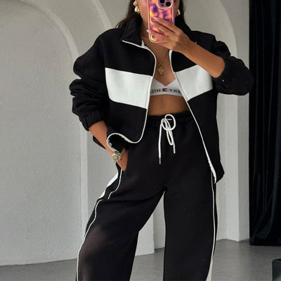 Women's Tracksuit Two-Piece Color Block Casual Athletic Set