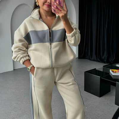 Women's Tracksuit Two-Piece Color Block Casual Athletic Set