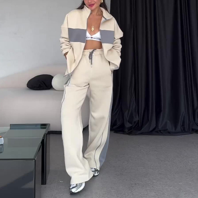 Women's Tracksuit Two-Piece Color Block Casual Athletic Set