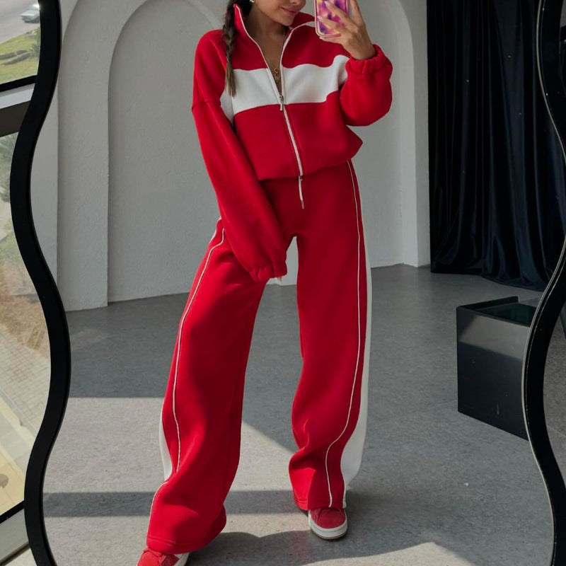 Women's Tracksuit Two-Piece Color Block Casual Athletic Set