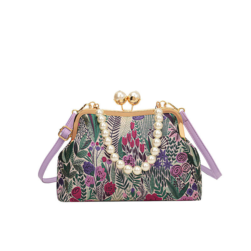 Flower Embroidery Shoulder Bag Rustic Boho Style Tote Bag
