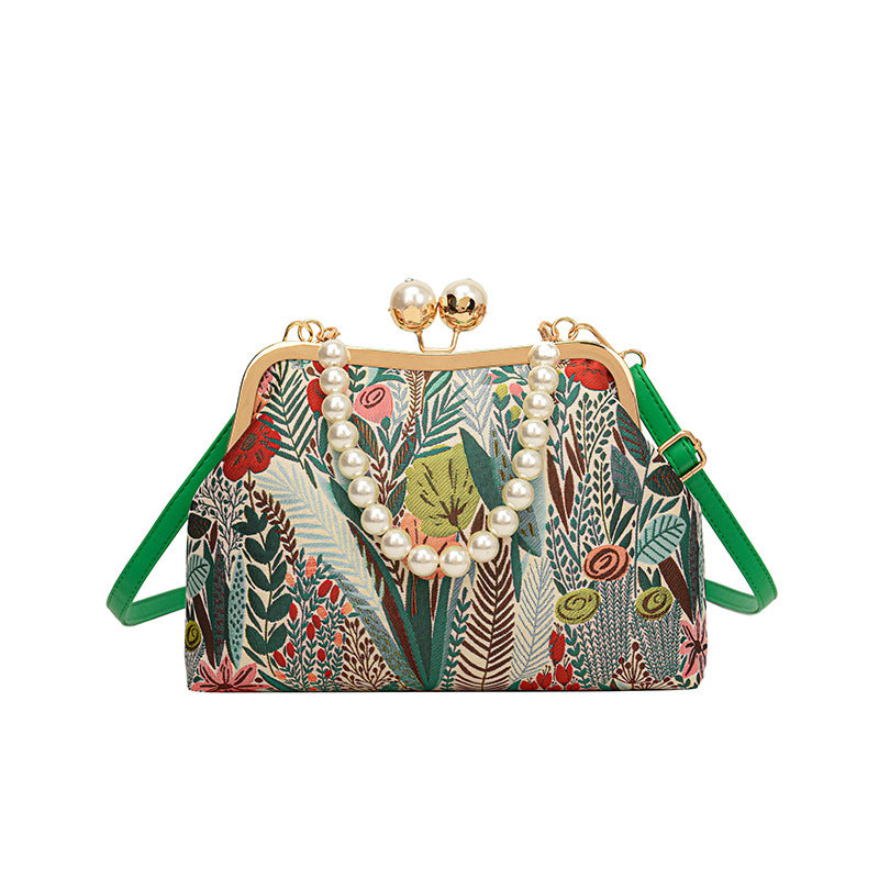 Flower Embroidery Shoulder Bag Rustic Boho Style Tote Bag