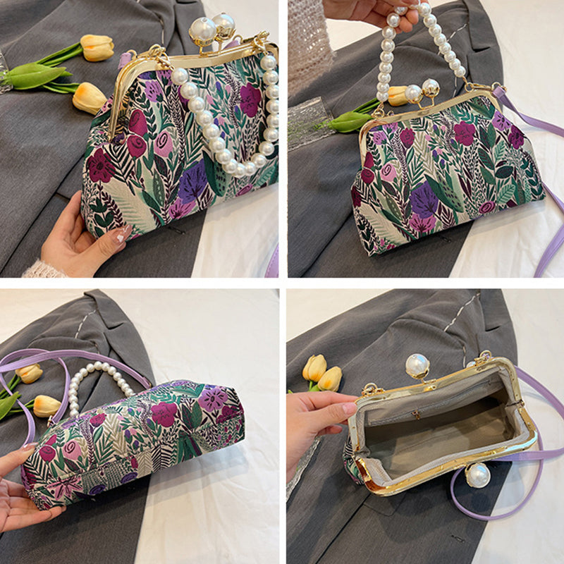Flower Embroidery Shoulder Bag Rustic Boho Style Tote Bag