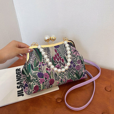 Flower Embroidery Shoulder Bag Rustic Boho Style Tote Bag