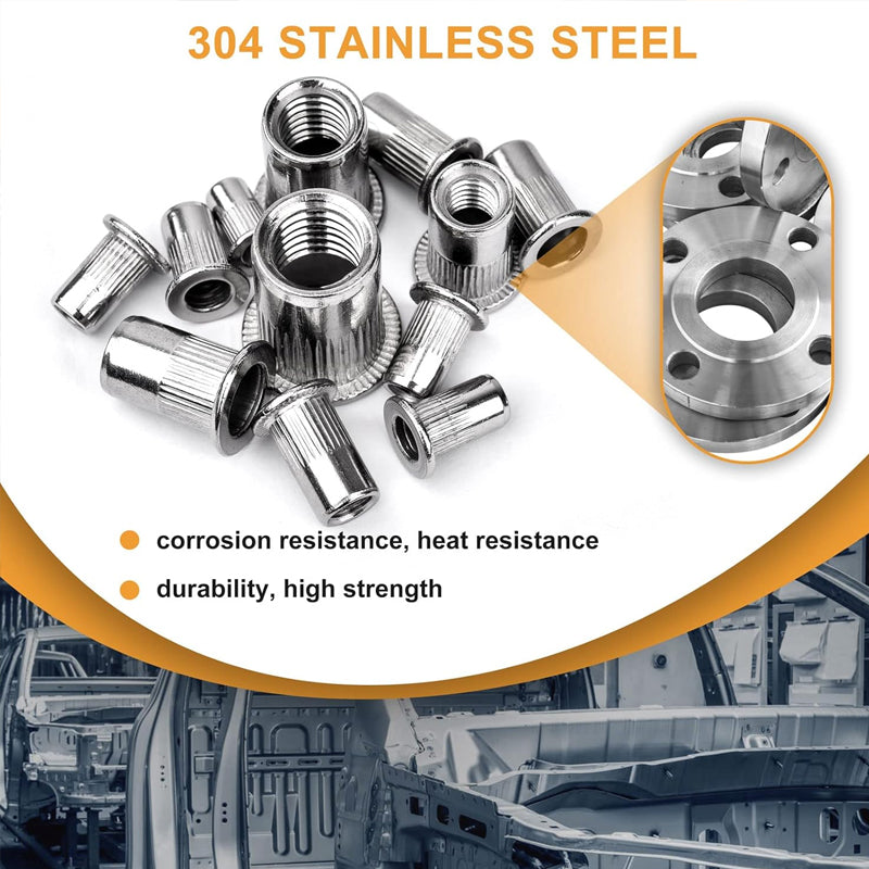 Threaded Insert Nut Rivet Nuts Set Flat Head Durable Installation