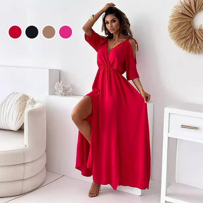 Women’s V Neck Side Slit Dress Elegant Sexy Evening Wear