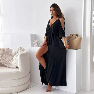 Women’s V Neck Side Slit Dress Elegant Sexy Evening Wear
