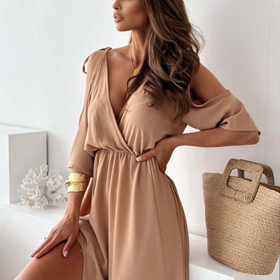 Women’s V Neck Side Slit Dress Elegant Sexy Evening Wear
