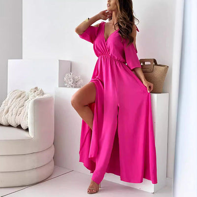 Women’s V Neck Side Slit Dress Elegant Sexy Evening Wear