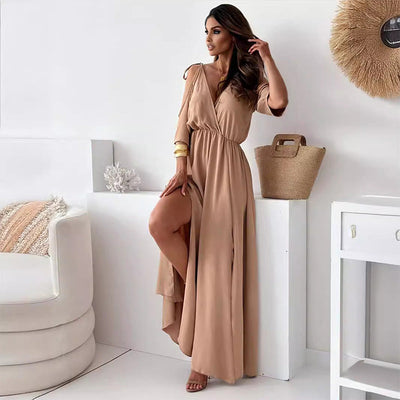 Women’s V Neck Side Slit Dress Elegant Sexy Evening Wear
