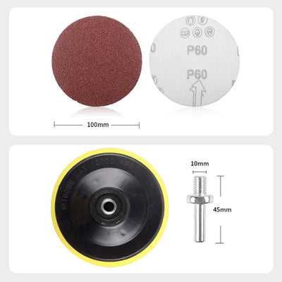 100pcs 4 Inch Round Flocking Sandpaper With Backing Plate Set