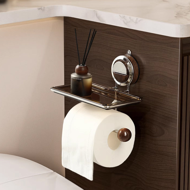 Toilet Roll Holder Without Hole With Convenient Shelf Storage