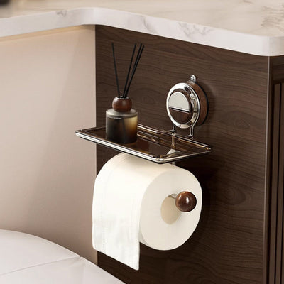 Toilet Roll Holder Without Hole With Convenient Shelf Storage