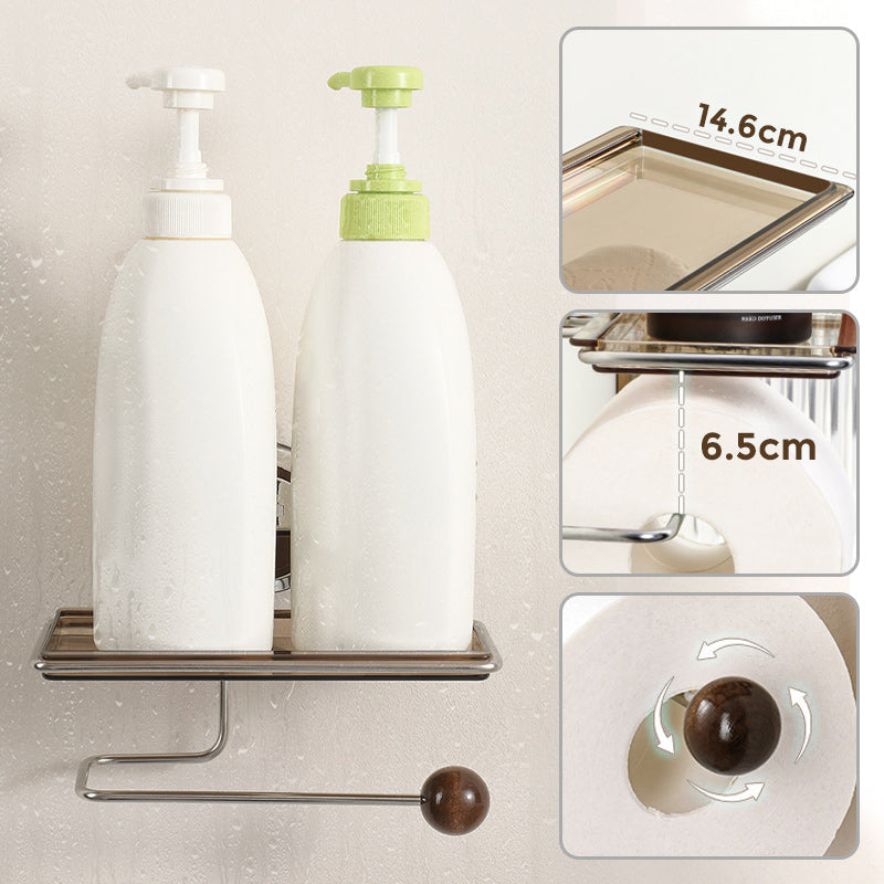 Toilet Roll Holder Without Hole With Convenient Shelf Storage