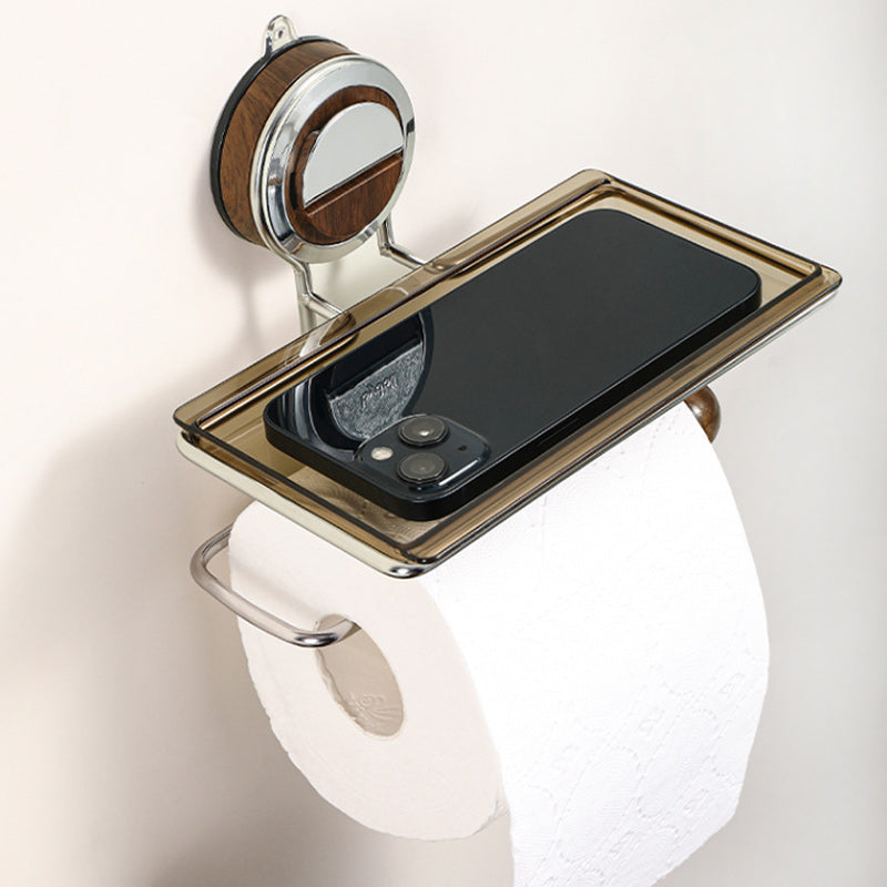 Toilet Roll Holder Without Hole With Convenient Shelf Storage