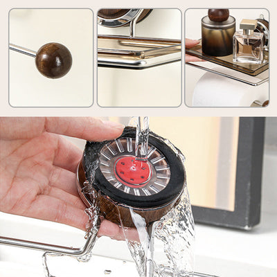 Toilet Roll Holder Without Hole With Convenient Shelf Storage