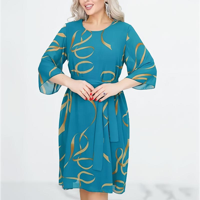 Elegant Midi Dress Loose Fit With Ruffled Sleeves Midi Length