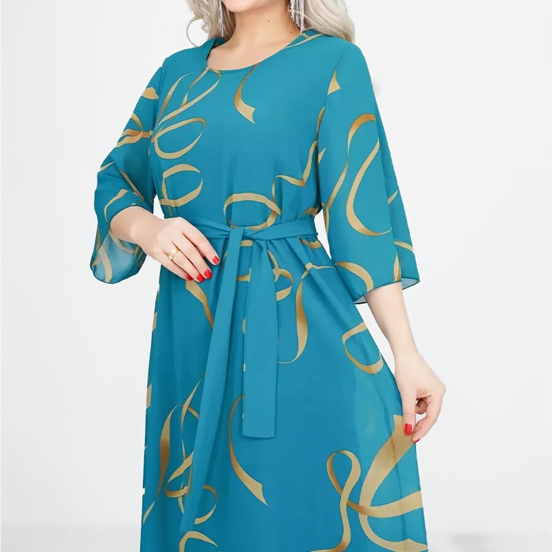 Elegant Midi Dress Loose Fit With Ruffled Sleeves Midi Length