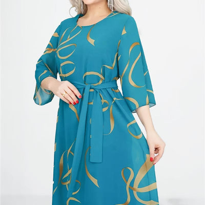 Elegant Midi Dress Loose Fit With Ruffled Sleeves Midi Length