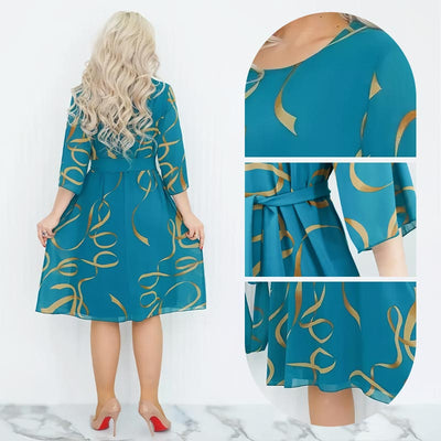 Elegant Midi Dress Loose Fit With Ruffled Sleeves Midi Length