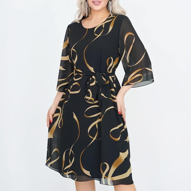 Elegant Midi Dress Loose Fit With Ruffled Sleeves Midi Length