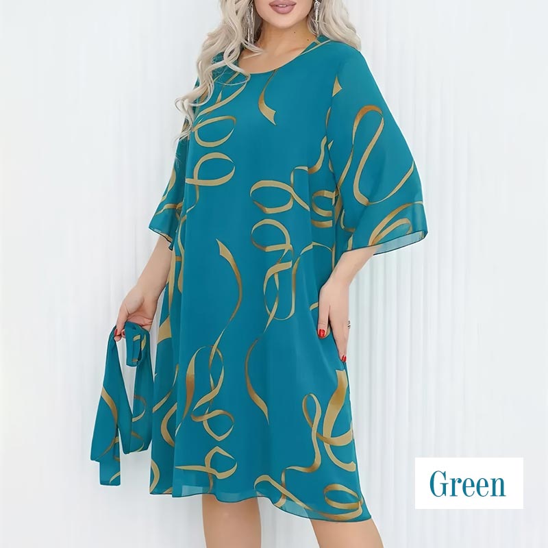 Elegant Midi Dress Loose Fit With Ruffled Sleeves Midi Length