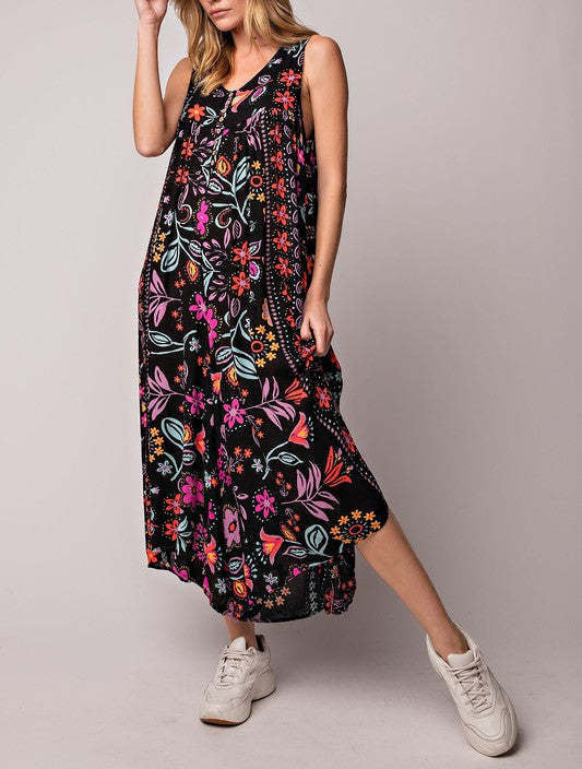 Vintage Sleeveless Jumpsuit Loose Fit Floral Print Summer Outfit