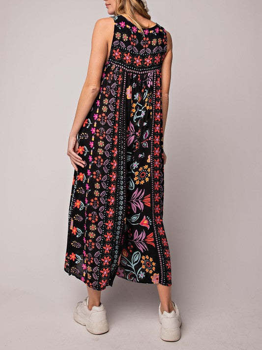 Vintage Sleeveless Jumpsuit Loose Fit Floral Print Summer Outfit