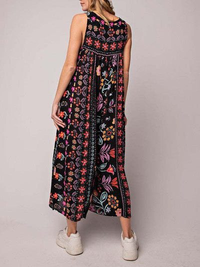 Vintage Sleeveless Jumpsuit Loose Fit Floral Print Summer Outfit