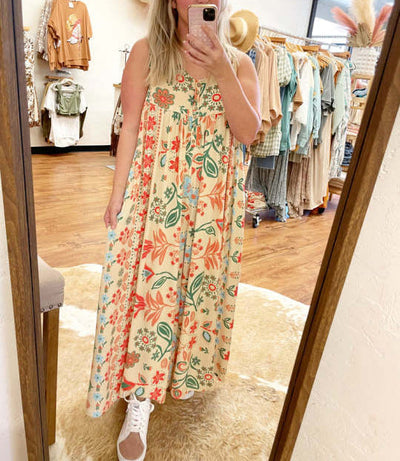 Vintage Sleeveless Jumpsuit Loose Fit Floral Print Summer Outfit