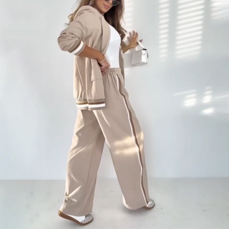 Women's Casual Blazer And Pants Set Beige Two Piece Outfit