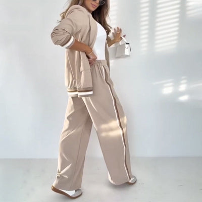 Women's Casual Blazer And Pants Set Beige Two Piece Outfit