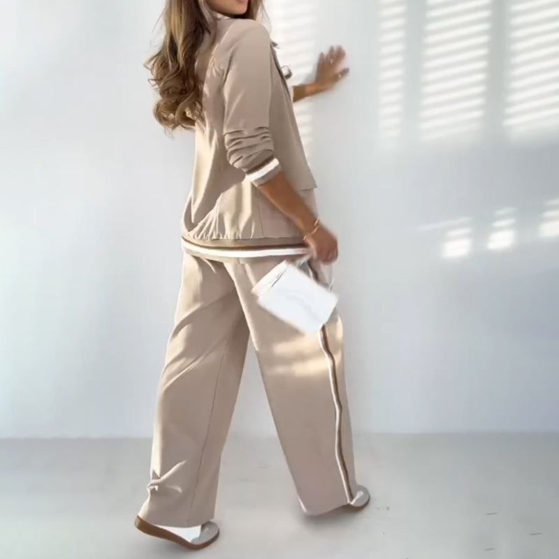 Women's Casual Blazer And Pants Set Beige Two Piece Outfit