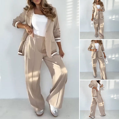 Women's Casual Blazer And Pants Set Beige Two Piece Outfit