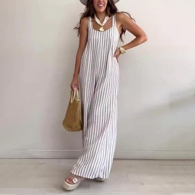 Women's Striped Jumpsuit Casual Loose Fit Summer Outfit