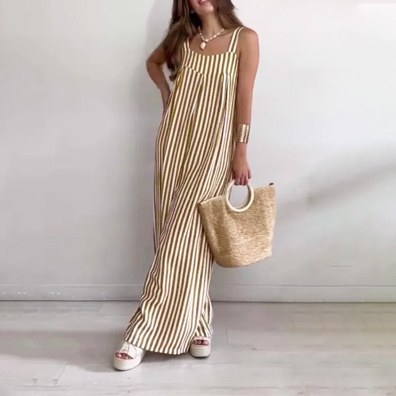Women's Striped Jumpsuit Casual Loose Fit Summer Outfit
