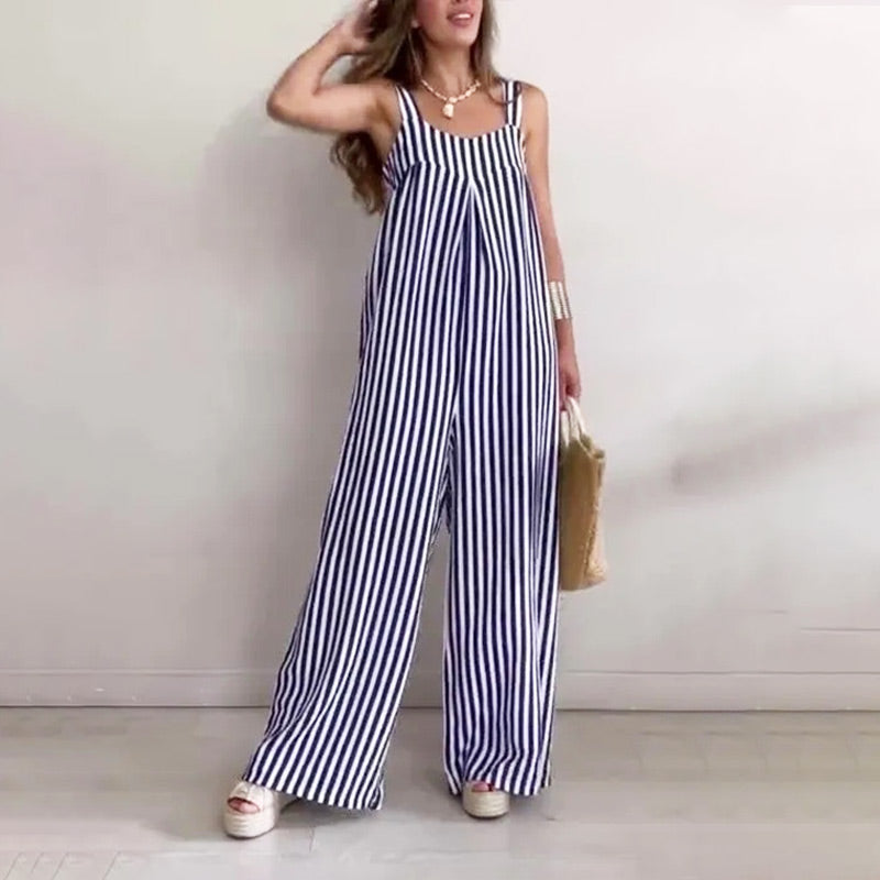 Women's Striped Jumpsuit Casual Loose Fit Summer Outfit