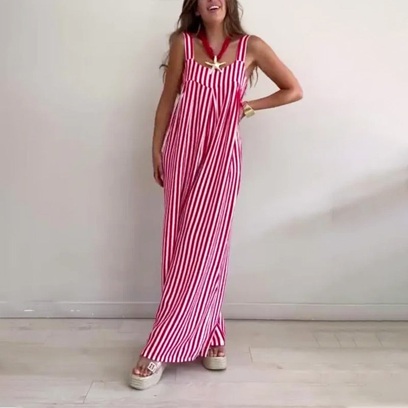 Women's Striped Jumpsuit Casual Loose Fit Summer Outfit