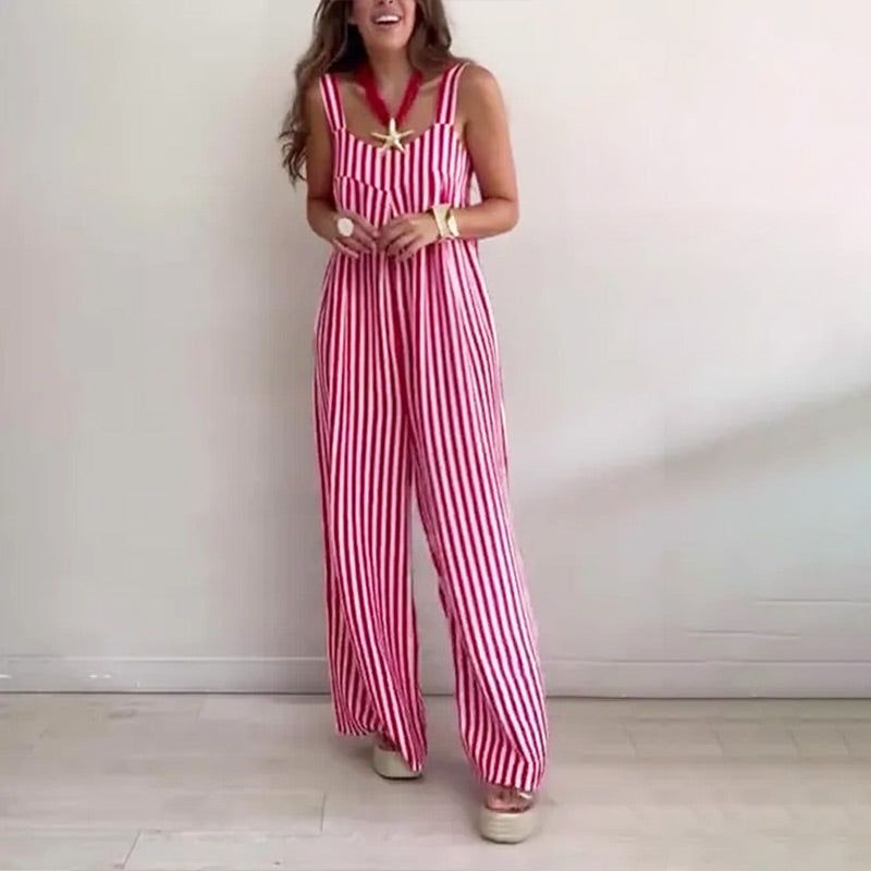 Women's Striped Jumpsuit Casual Loose Fit Summer Outfit