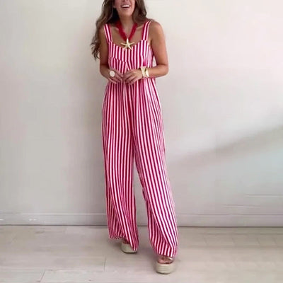 Women's Striped Jumpsuit Casual Loose Fit Summer Outfit