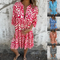 V-Neck Printed Dress With Stylish Three-Quarter Sleeves