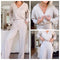 Casual Suit Set V Neck Top With Wide Leg Pants