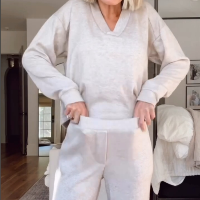 Casual Suit Set V Neck Top With Wide Leg Pants