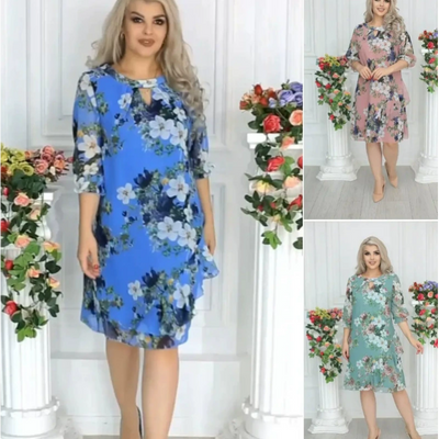 Women's Floral Print Knee-Length Dress Elegant Summer Style