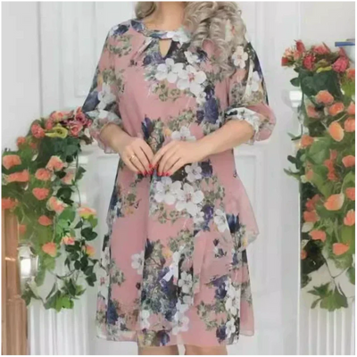 Women's Floral Print Knee-Length Dress Elegant Summer Style