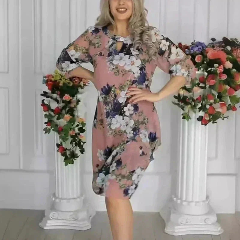 Women's Floral Print Knee-Length Dress Elegant Summer Style
