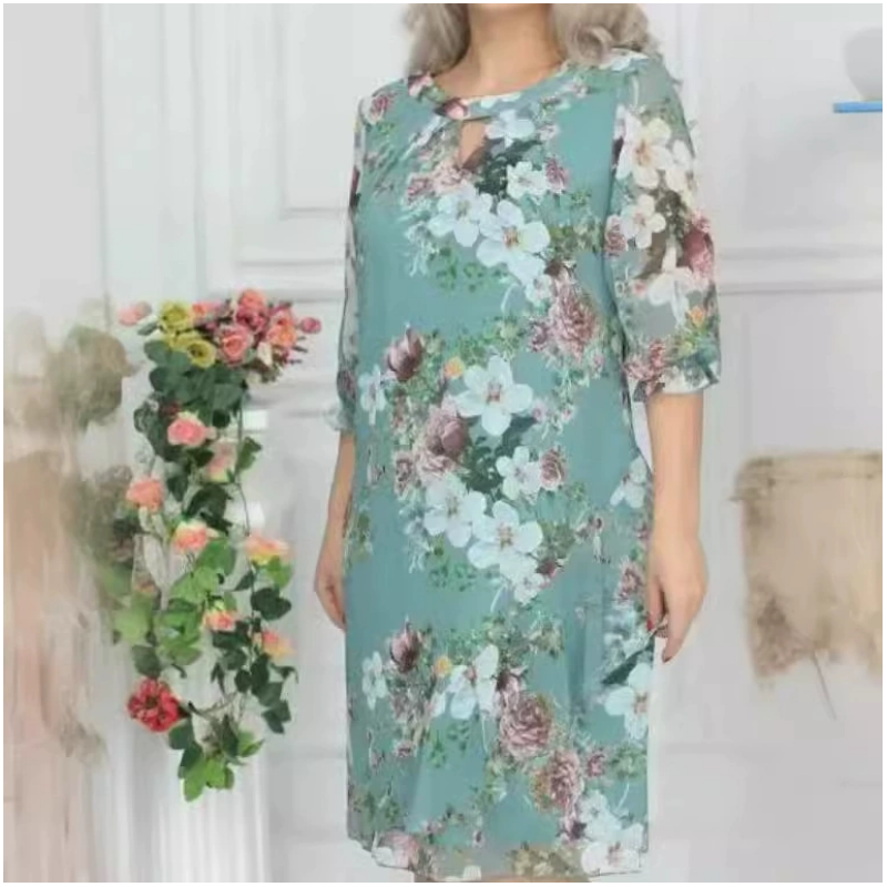 Women's Floral Print Knee-Length Dress Elegant Summer Style