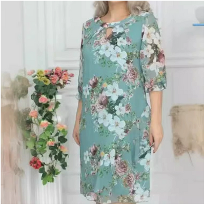 Women's Floral Print Knee-Length Dress Elegant Summer Style